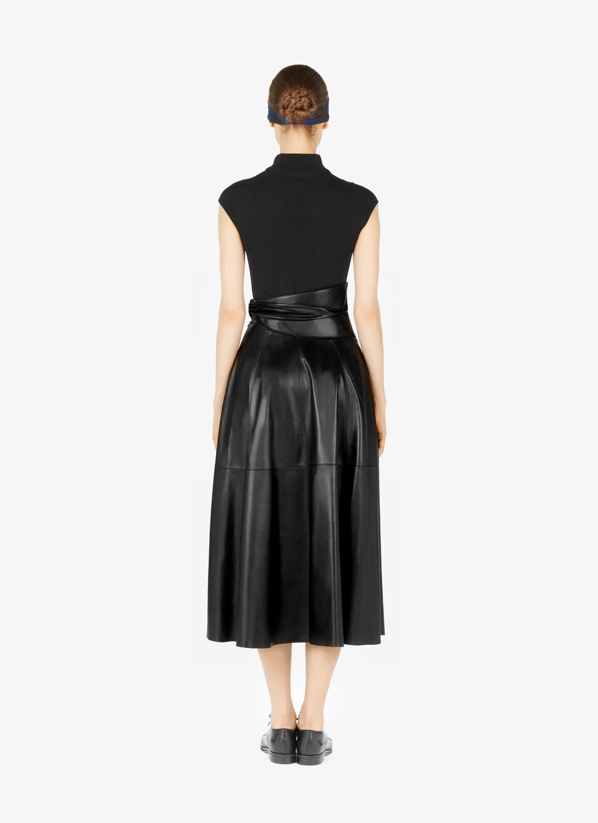 Jupe À Empiècements En Cuir D’Agneau ALAÏA JUPE À EMPIÈCEMENTS EN CUIR D’AGNEAU NOIR